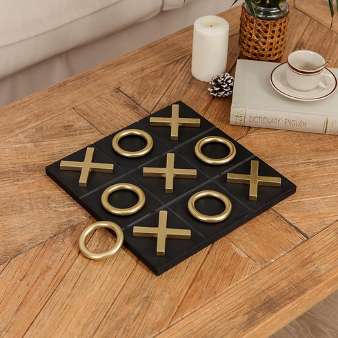 12x12 Inch NIKKY HOME Tic Tac Toe Wood Game Board Classic Coffee Table Decor Modern Wooden Travel Game for Family