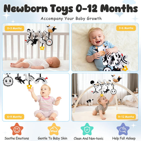 0-6 Spiral Car Seat Baby Toys Months, Infant Carseat High Contrast Sensory Toys Hanging Stroller Accessories, Newborn