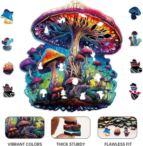 NIUNIUAMY 300 14.9 14.9 Inch Wooden Jigsaw Puzzle for Adults,Magical Mushrooms Wood Puzzles Piece,Thanksgiving Birthday
