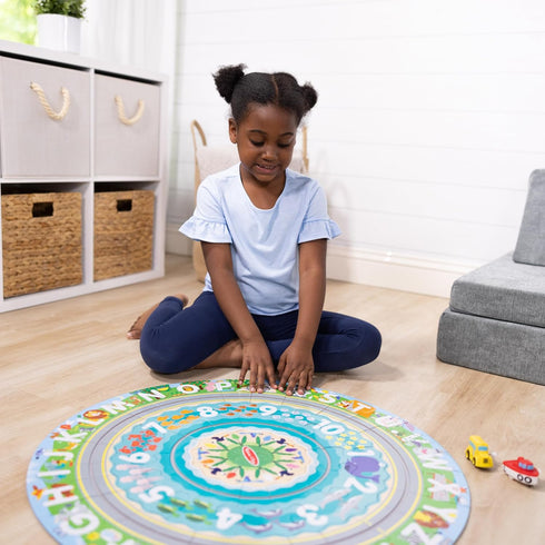Melissa & Doug Round the Shore Tracks Cardboard Jigsaw Floor Puzzle - 48 Pieces with Wind-Up Vehicles for Boys and