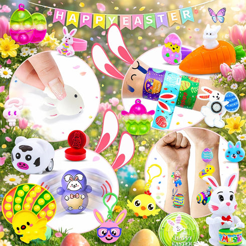 500 PCS Easter Eggs Fillers, Easter Party Favors for Kids Easter Basket Stuffers Fidget Toys Bulk, Classroom Prize