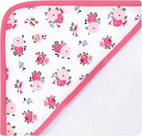 (Pack 2) Luvable Friends Unisex Baby Cotton Terry Hooded Towels, Floral, One Size