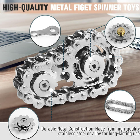 2pc Fidget Spinner Toy for Adults Metal Figette Bike Chain for Adult Men Pain Stim ADHD Teen Cool Gadgets Quiet Desk