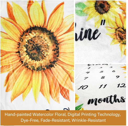 51''x40'' Tebaby Baby Monthly Milestone Blanket Girl - Sunflower Newborn Month Blanket Personalized Shower Gift Floral