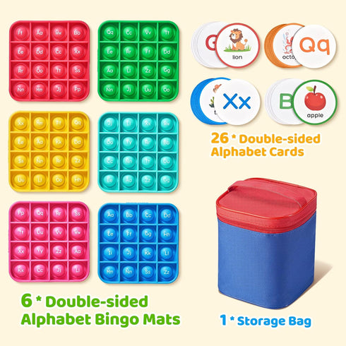 3-5, 6 26 JoyCat Alphabet Bingo Game for Kids Ages Sensory ABC Learning Toy with Reusable Silicone Bingo Boards