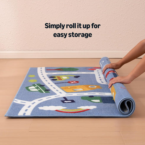 4' 6' Amazon Basics Kids Washable Area Rug, Printed Carpet Play Mat for Living Room, Bedroom, Nursery, Classroom, W L