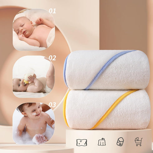 36 36 2 Pack POLYTE Premium Hypoallergenic Microfiber Hooded Baby Bath Towel, x in, (White w/Yellow,Blue Trim)