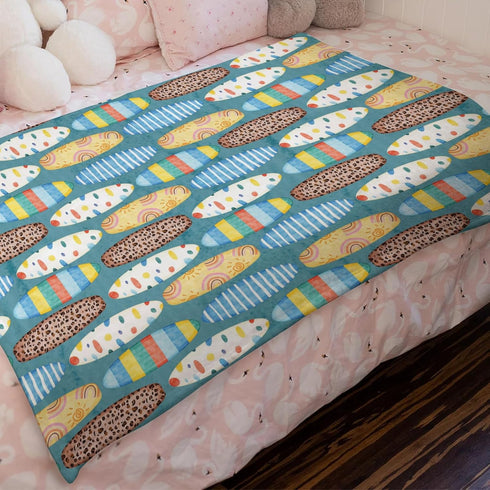 Boho Surfboard Baby Blankets for Boys Girls, Colorful Soft Flannel Swaddle, 30x40, Beach Surfing Theme