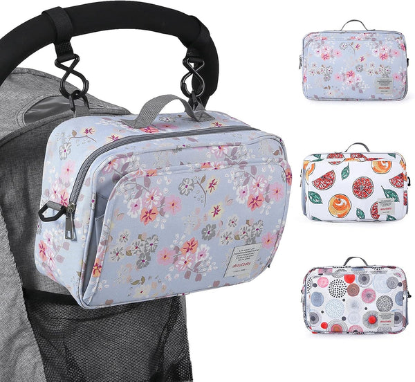 Baby Stroller Organizer Bag with Insulated Pocket, Universal Fit for Diapers, Wipes & Toys, Floral Design