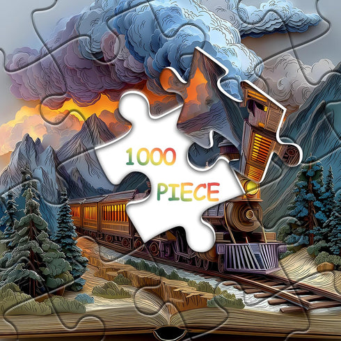 PICKFORU 1000 Sunset Train Book Puzzles for Adults Pieces, Fantasy Nature Landscape Aesthetic Art Jigsaw Puzzles