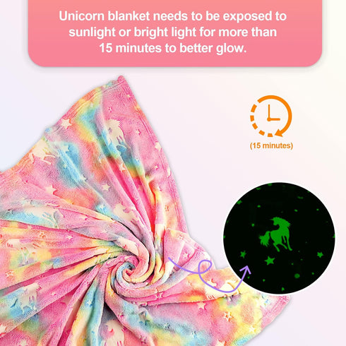 Personalized Unicorn Baby Blankets for Girls, Glow in The Dark Fleece Blanket, 30"x40"