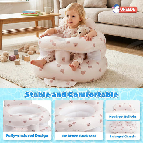 3 UNEEDE Inflatable Baby Seat for Months & up, Infant Floor Baby Chair with Fence & Built in Air Pump, Lightweight