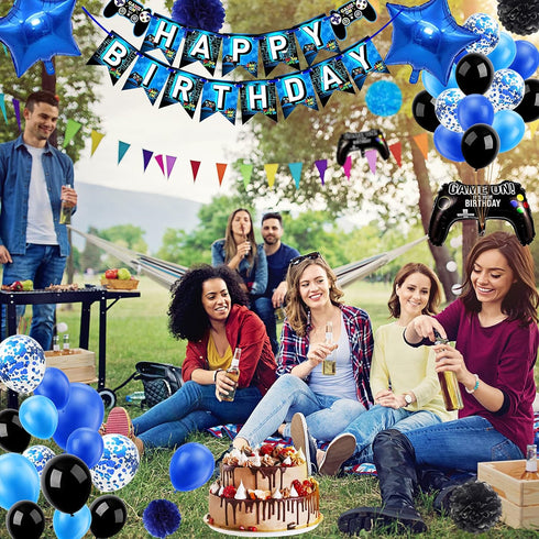 53 PCS 10th Birthday Decorations for Boys - Blue Video Game Party Supplies, Include Happy Birthday Banner, Number 10