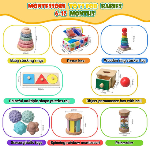 6-12 Months,1 Old,8 1 Set 12-18 Montessori Toys for Babies Year in Learning Educational Wooden Sensory Toys for Baby