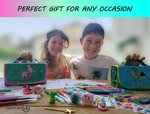 Mermaid Pencil Case With Fruit Scented Markers Art Set, Little Mermaid Gifts For Girls Ages 3-10, Kids Coloring Set