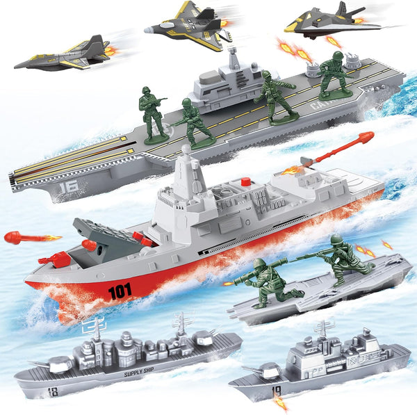 Aircraft Carrier Toy Playset, Military Toys, Launch Battleship Toy with 12 Pcs