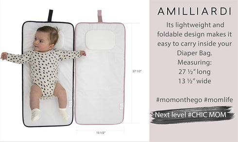 Portable Diaper Changing Pad Stylish & Chic by AMILLIARDI for Travel w/Baby, Infant & Newborn, Changing Mat Portable