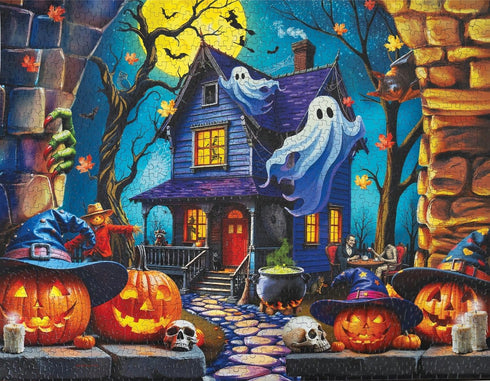 1000 Springbok Haunted Halloween Party Piece Jigsaw Puzzle for Adults - Haunted Mansion - Unique Cut Pieces - Made