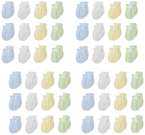 TL Care Newborn Baby 100% Cotton Scratch Free Mittens, for Boys (Pack of 4)