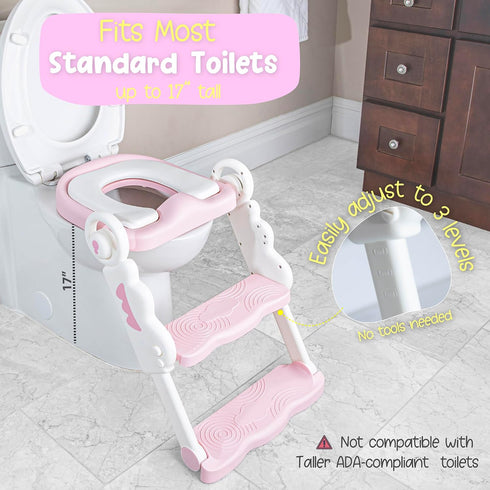 bebeleh Musical & Sound Toddler Potty Training Seat w/Step Stool Ladder - Collapsible & Adjustable Toilet, Pre