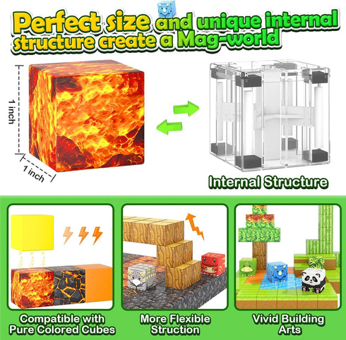 3-5 5-7, 3 4 5 6 7 8 Magnetic Blocks-Build Mine Magnet World Dinosaur Panda Toys Kids Games, Toddler STEM Educational