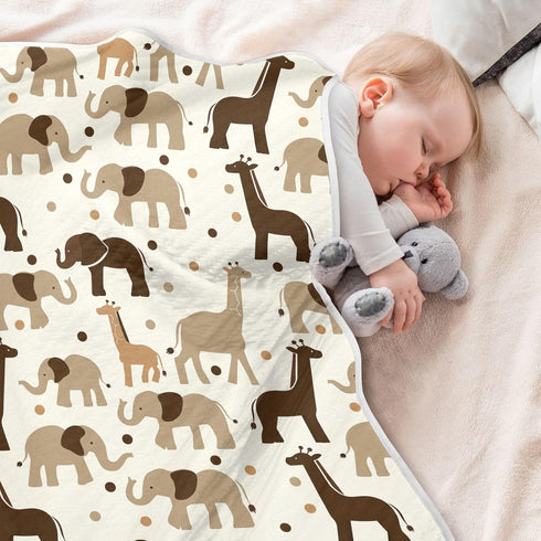 KICPOAY Brown Giraffe Elephants Baby Swaddle Blanket for Boys and Girls, Muslin Baby Receiving Swaddle Blanket, Soft