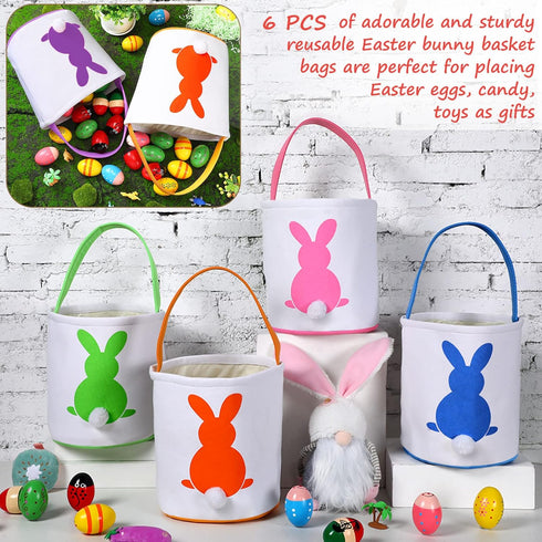 6 Honeydak PCS Easter Eggs Hunt Basket for Kids Bunny Canvas Rabbit Tote Carry Bucket Bags(Fluffy)