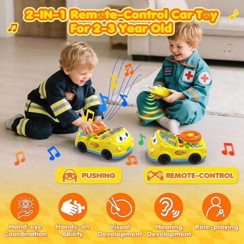 1-3 1 2 3(Yellow) Toddler Toys for Ages Boy - Remote Control RC Push Car Racing Adventure Steering Wheel Driving