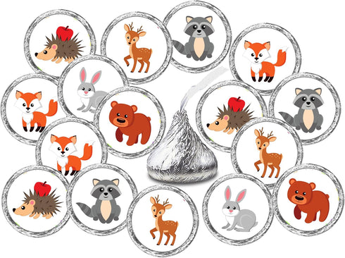 324 Forest Animals Kisses Labels, Woodland Creatures Stickers for Baby Shower or Birthday Party Decorations