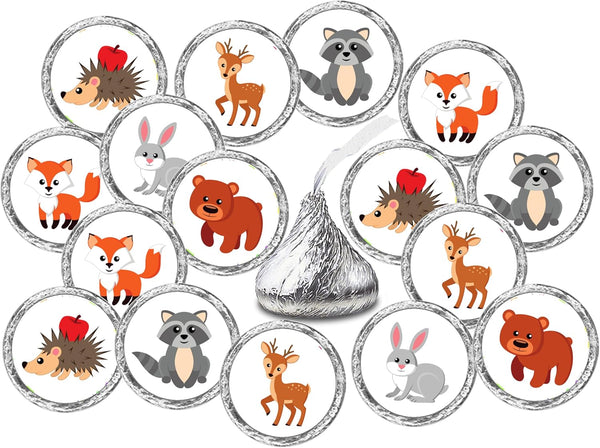 324 Forest Animals Kisses Labels, Woodland Creatures Stickers for Baby Shower or Birthday Party Decorations
