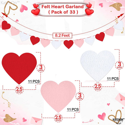 KatchOn Red Felt Heart Garland, 8.2 Feet, No DIY, Heart Decorations for Anniversary and Engagement Parties