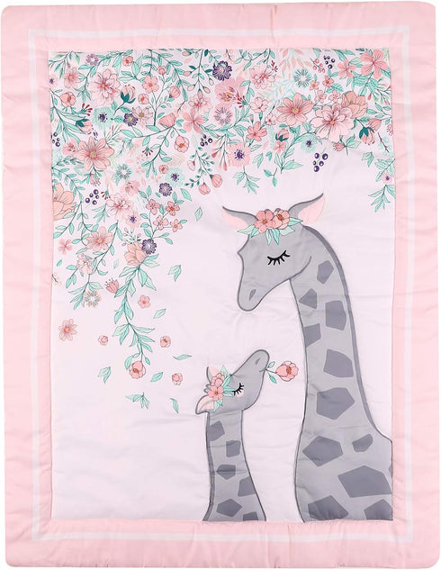 CribMATE 3 Set Mommy Set Sheet,Skirt,28 52 PCs Pink Floral Giraffe Nursery Crib Bedding Lovely Giraffe Baby Giraffe