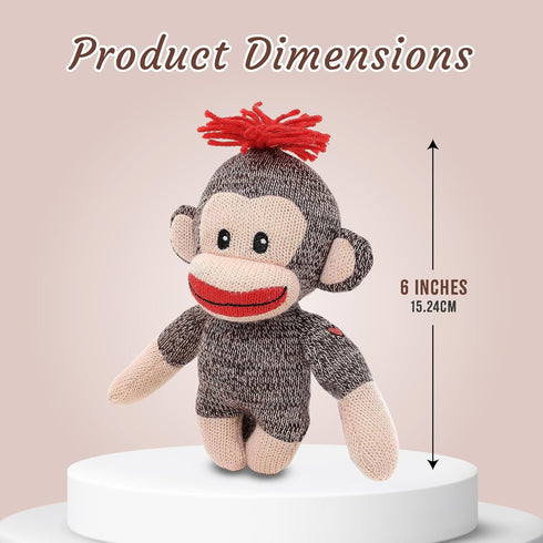 6 Inches Plushland Adorable Sock Monkey, The Original Traditional Hand Knitted Stuffed Animal Toy Gift-for Kids
