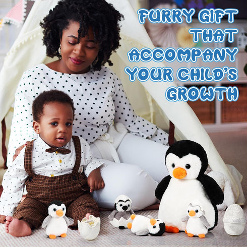 7 Sets 14 Inch Mommy 2 Aoriher Pcs Penguin Stuffed Animal Penguin and Plush Babies with Eggs Wrapping Soft Cute Animal