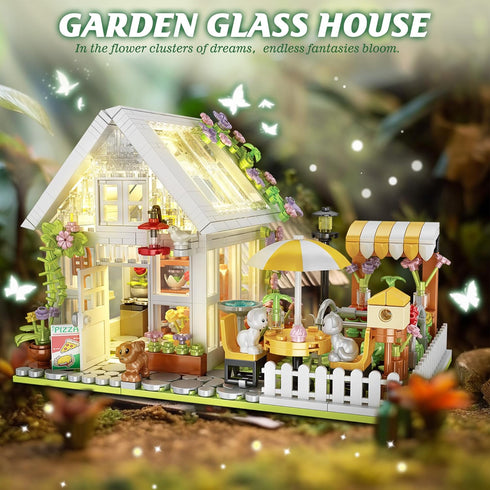 Husalari Set, 12+ (1188pcs) Flower House Building Block for Adults, Garden Architecture Building Toy with LED
