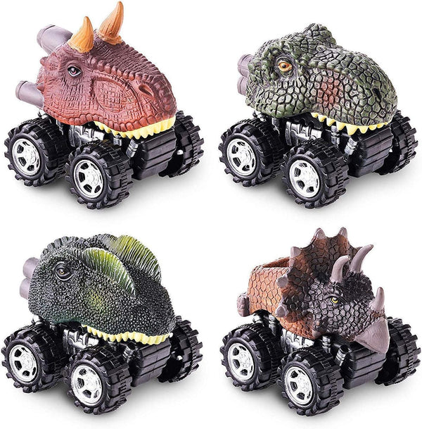 Dinosaur Toys for 3-7 Year Old Kids - Pull Back Dinosaur Cars, 4 Pack Set Car Toys, Gift Toys Dino Cars