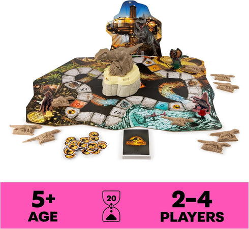 Jurassic World Dominion, Stomp N’ Smash Board Game Sensory Dinosaur Toy with Kinetic Sand Jurassic Park Movie Family Game, for Kids Ages 5 & up
