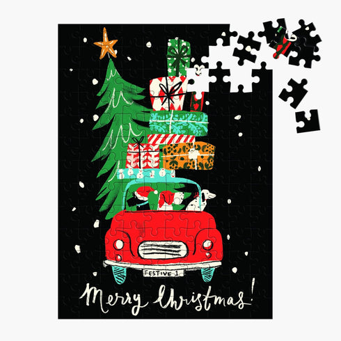 Galison Christmas Car 130-Piece Puzzle Ornament – Mini Puzzle Measures 6’ x 8.25” – Festive Holiday Puzzle Packaged in Ornament Box – Makes a Great Idea for All Ages