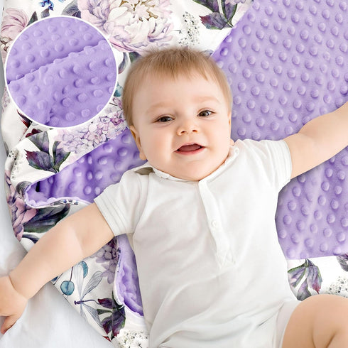 Set Purple Baby Blankets, Minky Toddler Blanket for Boys Girls, Wisteria Floral Nursing Pillow Cover, Nursing