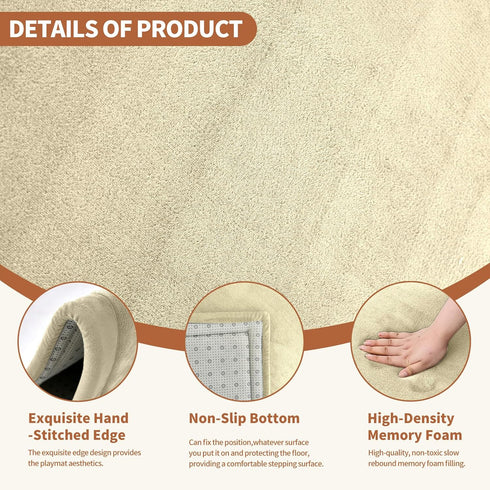 1.4" 50"x50" Tummy Baby Play Mat for Floor - Thick Memory Foam Rug, Playpen Time Mat, Soft Velvet Nursery Rug, Large