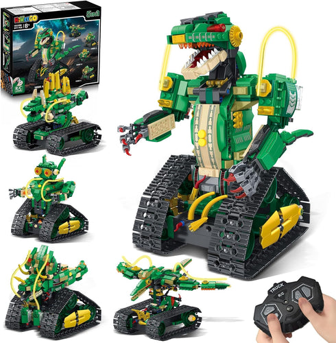 HiWEEGO RC Dinosaur Building Toy with Light, 5 in 1 Remote Controll