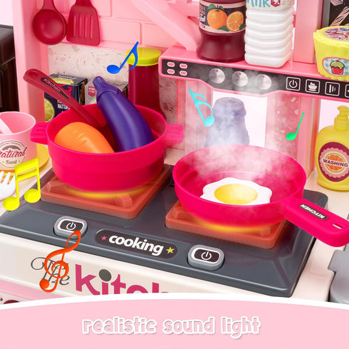 Kids Kitchen Playset - 53pcs Cooking Stove, Play Sink, Oven, Realistic Lights & Sounds, Pretend Play Toys for Toddlers