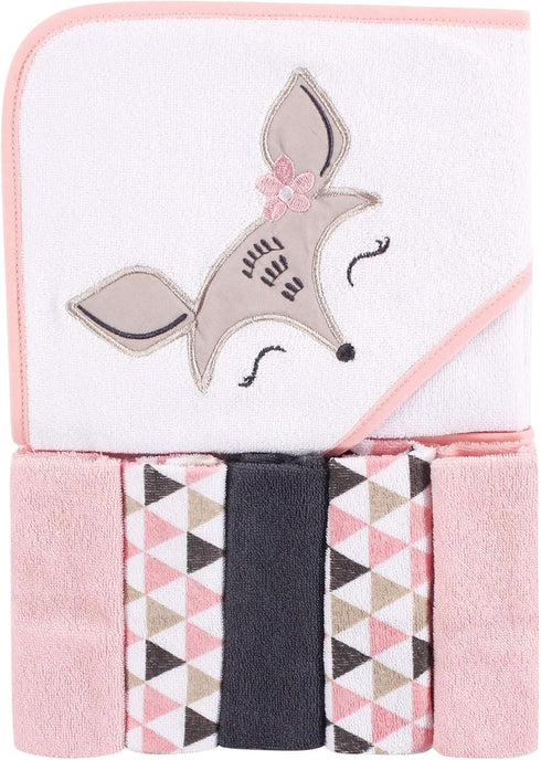 Luvable Friends Unisex Baby Hooded Towel with Five Washcloths, Deer Design, One Size