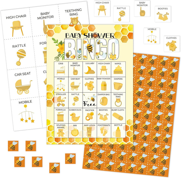 Bumble Bee Bingo Games Cards, Honeycombs Bingo Game Set, Baby Shower Party Supplies for Adults, Gender Reveal Bingo