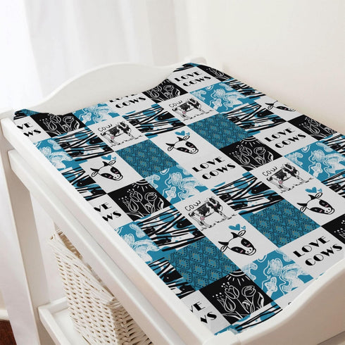 Love Cows Changing Pad Cover, Hippie Funny Cows Boho Floral for Boys Girls, 32''x16'', Soft Breathable