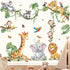 decalmile Safari Animals Tree Branch Wall Stickers Jungle Animals Giraffe Elephant Leopard Tropical Leaves Wall Decals