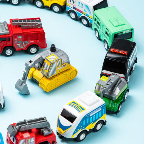 18 Set, 3-5, JOYIN Pcs Pull Back City Cars and Trucks Toy Vehicles Friction Powered Mini Cars Toys for Toddlers, Party