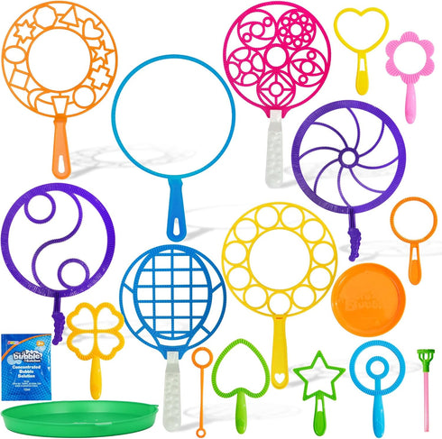 JOYIN Big Bubble Wands Set, 18 Pcs Giant Bubble Maker with Tray, 12" Large, Summer Outdoor Activity Party Favors