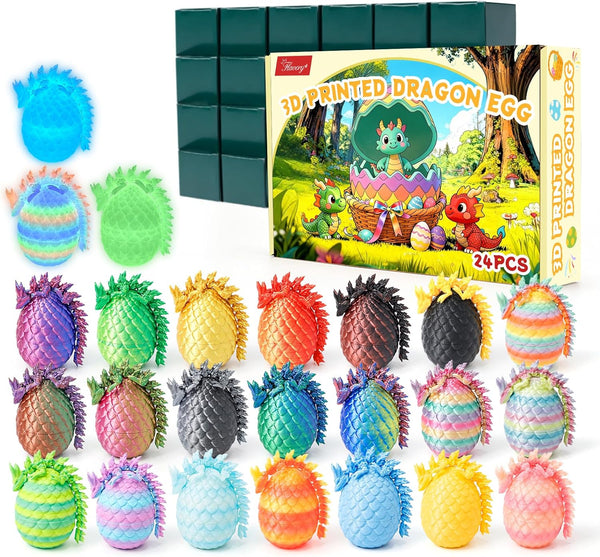 24PCS 3D Printed Dragon Eggs with Dragon Inside, Mini Articulated Dragon Toys,