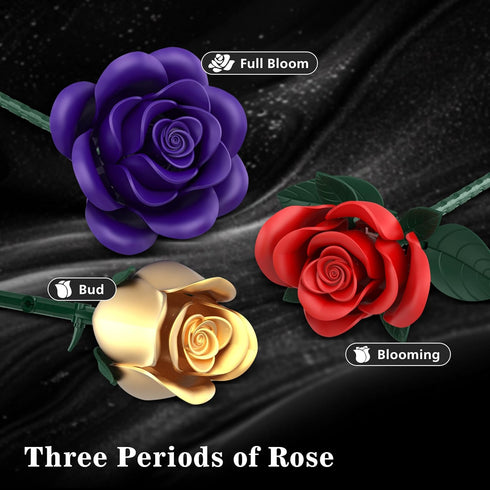 QIFUN Set, 501Pcs Rose Bouquet Flowers Building Red Purple Golden Roses Artificial Flowers Botanical Collection